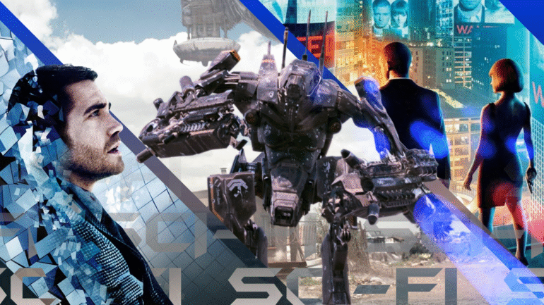 Collage featuring scenes from source code district 9 and in time
