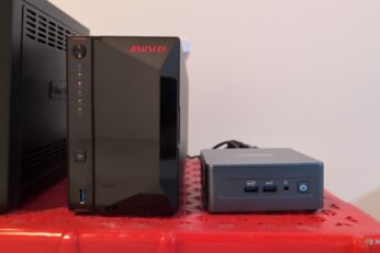 An asustor nas next to a geekom mini pc 3 scaled